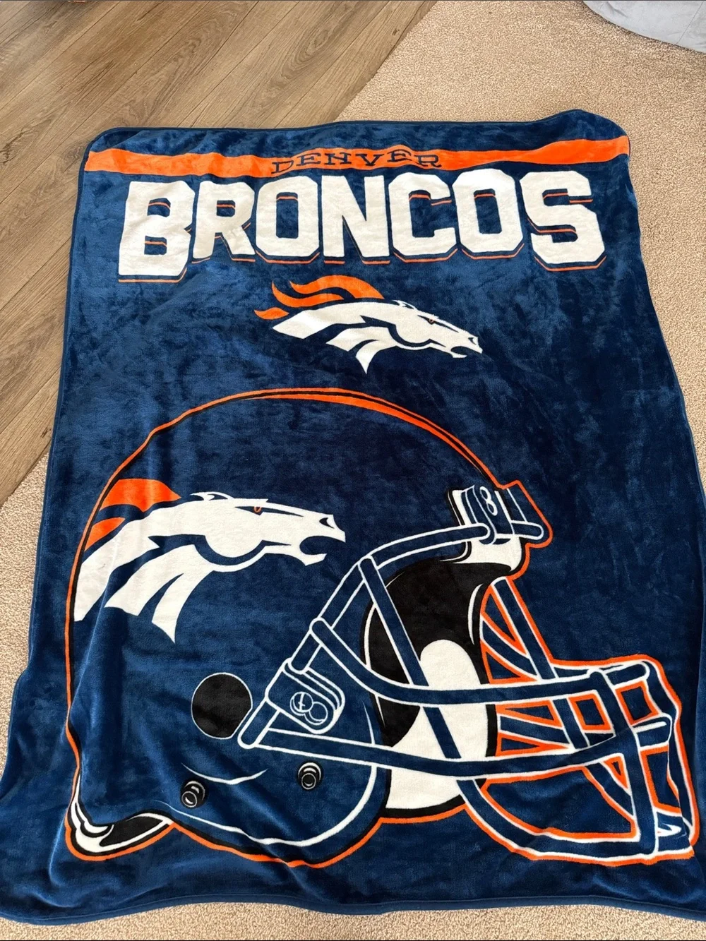 2 Denver Broncos Plush Throw Blankets - Navy Blue & Orange